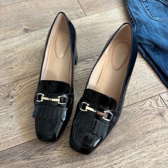 Bandolino Landry Heeled Mules Black w/ Gold Horsebit Women’s 8 — Preppy Minimal - Picture 2 of 8